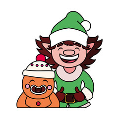 gingerbread man and elf with hat in white background