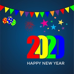 happy new year 2020, colored 2020 numbers, design elements for new year decor, 2020 vector, Fireworks