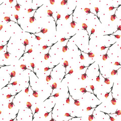Seamless pattern of watercolor flowers on a white background. Use for invitations, greetings, birthdays and weddings.