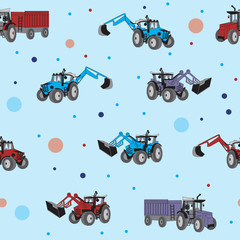 Colored seamless pattern with tractors and print circles for baby