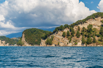 Obraz premium Marine landscape with views of the mountains from the sea