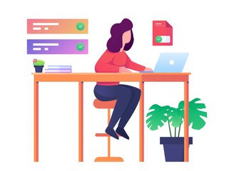 Woman work in desk flat illustration