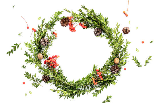 Christmas rustic wreath made of natural traditional winter holidays decor