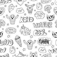 Vector seamless pattern with patch in doodle style design