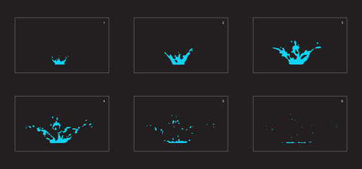 Dripping water splash special effect animation frames sprite sheet. water drop burst effect for animation, games, cartoon or something else.