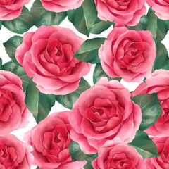 Seamless pattern with red roses. Colorful floral background