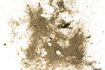 Trash, dust, dirt isolated on a white background closeup. texture of garbage from a vacuum cleaner