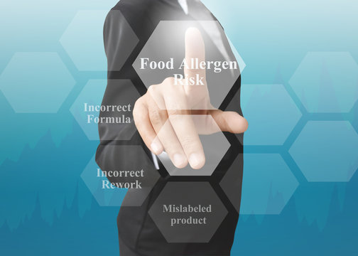 Business Woman Showing Presentation Of Food Allergen Risk  Concept For Use In Company.