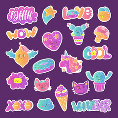 Doodle patch set Kawaii doodle characters collection