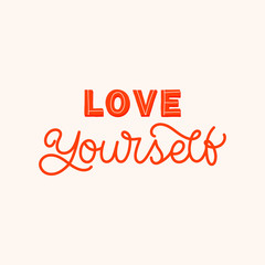 Hand lettering quote. The inscription: Love yourself. Perfect design for greeting cards, posters, T-shirts, banners, print invitations.Monoline lettering.