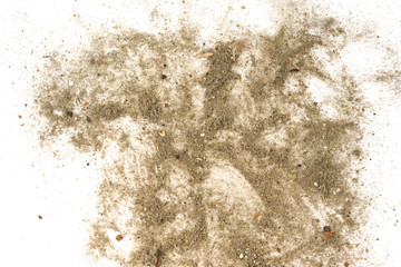 Fototapeta na wymiar Trash, dust, dirt isolated on a white background closeup. texture of garbage from a vacuum cleaner