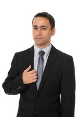 Portrait of young business man, isolated on white background