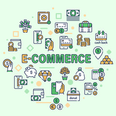 Finances management green color linear icons set