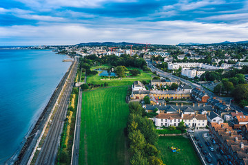 Obraz premium Aerial drone landscape of Blackrock town in Dublin County, Ireland