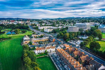 Fototapeta na wymiar Aerial drone landscape of Blackrock town in Dublin County, Ireland