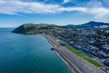 Aerial view of Bray a coastal town in north County Wicklow, Ireland.