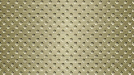 Abstract metal background with holes in light golden colors