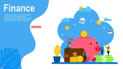 Business and Finance Landing Page Template with Tiny People Character Concept Vector Illustration, Suitable For web landing page,Wallpaper, Background, Card, banner,Book Illustration