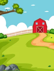 Tuinposter Barn and farm in a field © blueringmedia