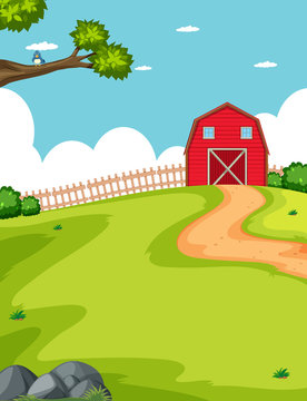 Barn and farm in a field