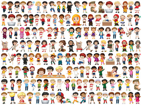 Children with different nationalities on white background