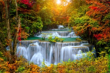 Tuinposter Kleurrijke majestueuze waterval in nationaal parkbos in de herfst - Image © wirojsid