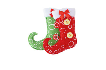 Green and red Christmas socks isolated on white background