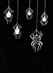 black background spider web and spiders for the holiday halloween