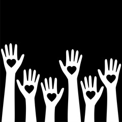 Caring up hands hearts logo design element isolated on white background