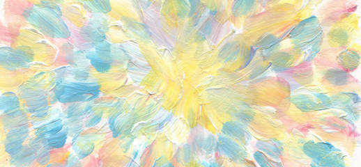 Abstract acrylic and watercolor smear painting. Canvas texture background. Horizontal long banner..
