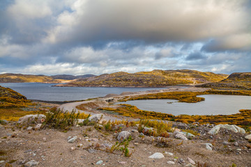 Teriberka. Coast of the Arctic Ocean. Murmansk region, Russia. On the edge of the world