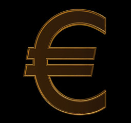 Gold and brown euro symbol isolated on black background, clipping path included.