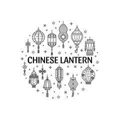 Vector set of asian street and chinese holiday lanterns