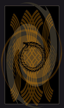 Tarot cards - back design. Ouroboros, serpent eating his tail