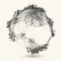 Creative data visualization. Global data network. Connected nodes system. Big data visualization. Social media graph of users.