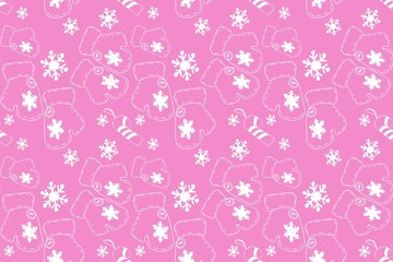 Christmas graphic ornament of snowflakes and mittens, seamless pattern, raster copy