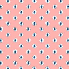 Dark blue dots like eyes looking on, pink background - vector