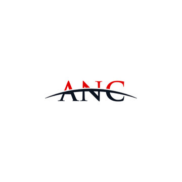 Initial letter ANC, overlapping movement swoosh horizon logo company design inspiration in red and dark blue color vector