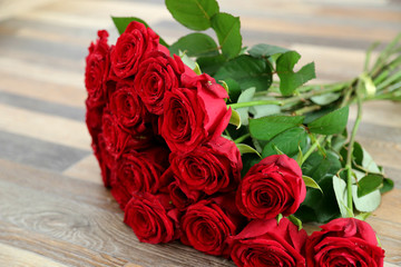 Luxurious bouquet of red roses. Beautiful flowers.