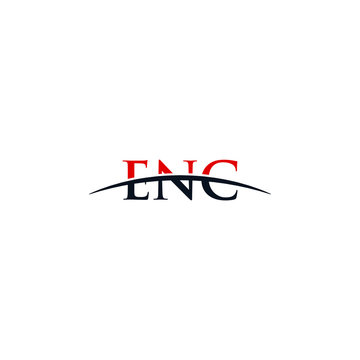 Initial letter ENC, overlapping movement swoosh horizon logo company design inspiration in red and dark blue color vector