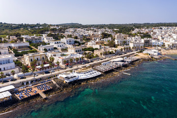 Obraz premium Aerial view, Santa Maria di Leuca with harbor, Lecce province, Salento peninsula, Apulia, Italy
