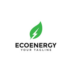 Eco Leaf and Power Energy Lightning Bolt Logo Design Template