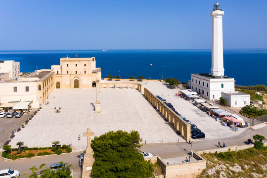 Aerial view, Santa Maria di Leuca with harbor, Lecce province, Salento peninsula, Apulia, Italy