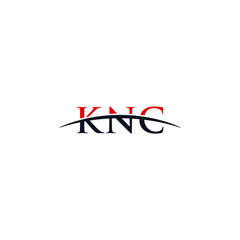 Initial letter KNC, overlapping movement swoosh horizon logo company design inspiration in red and dark blue color vector