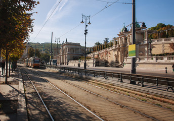 Obraz na płótnie Canvas View of old tourist city bridges street building in daytime, Budapest, Hungary, Europe