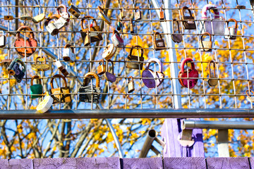 Castle of love. Traction hang padlock and throw away key on wedding day.