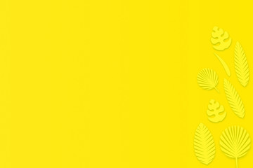 leaf on yellow background. Creative minimal modern concept of trend color