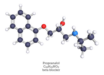 Propranolol beta blocker shown as a molecular model