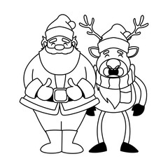 santa claus with reindeer on white background