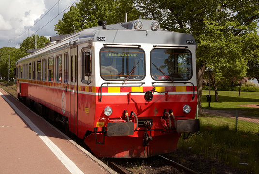 Mora, Sweden - June 7, 2012: Inlandsbanans railcar type Y1 number 1269 at station Mora Strand, Sweden.